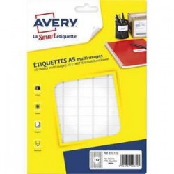 Etiquettes adhésives - Avery - multi-usages - Blanches - 12x18,3 - Planche A5 Nbre 1792 - 