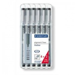 Etui 6 feutres noirs - pointe calibrée 0.05/0.1/0.2/0.3/0.5/0.8 - 4+2 gratuits - 308SB6P - STAEDTLER