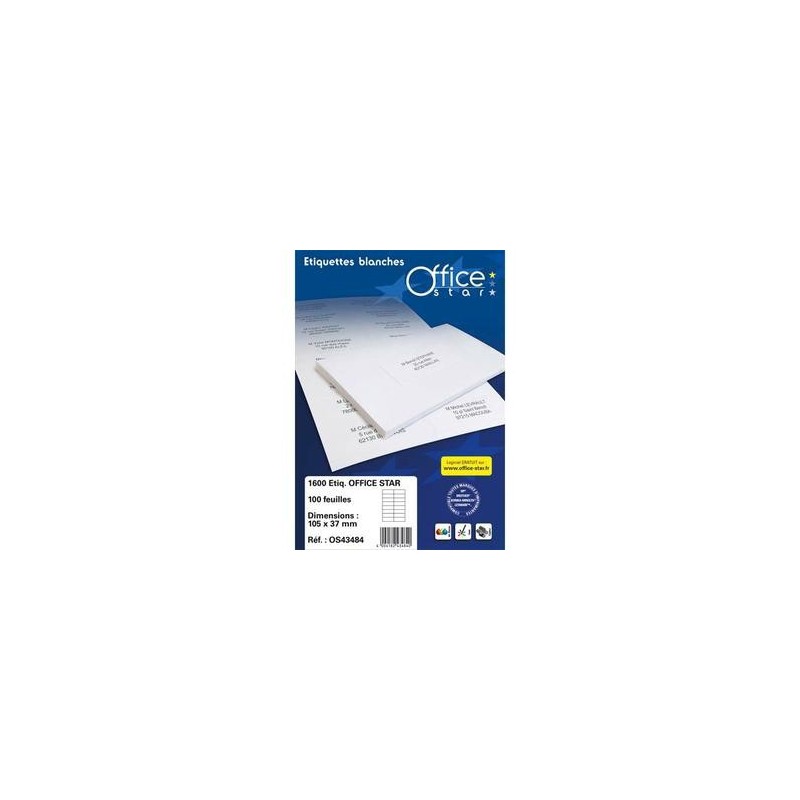 Boîte .1600 Etiquettes adhésives Blanches - 105X37mm - OS43484 - OFFICE STAR