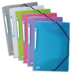 ELBA Chemise 3 rabats à élastiques HAWAI en polypropylène. Dim: 24x32 cm. Coloris translucides assortis.