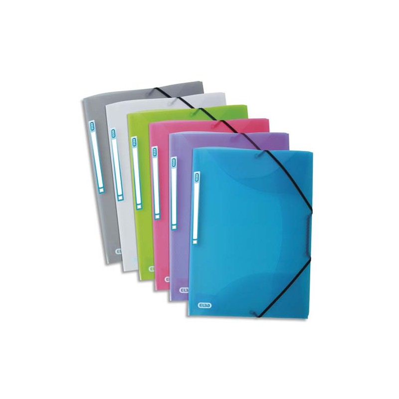 ELBA Chemise 3 rabats à élastiques HAWAI en polypropylène. Dim: 24x32 cm. Coloris translucides assortis.