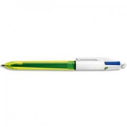 BIC Stylo bille 4 couleurs Neon. 3 Couleurs 1 mm : bleu, noir, vert. 1 couleur 1,6 mm: jaune fluo.