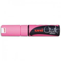 UNIBALL Marqueur craie Chalkmarker, pointe biseautée large, pour les tableaux noirs, menus, rose fluo