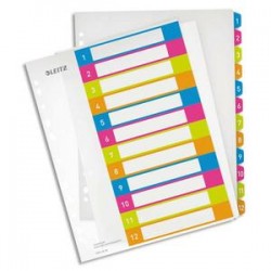 LEITZ Intercalaires numérique imprimables WOW 12 touches, format A4+, en polypro translucide assortis