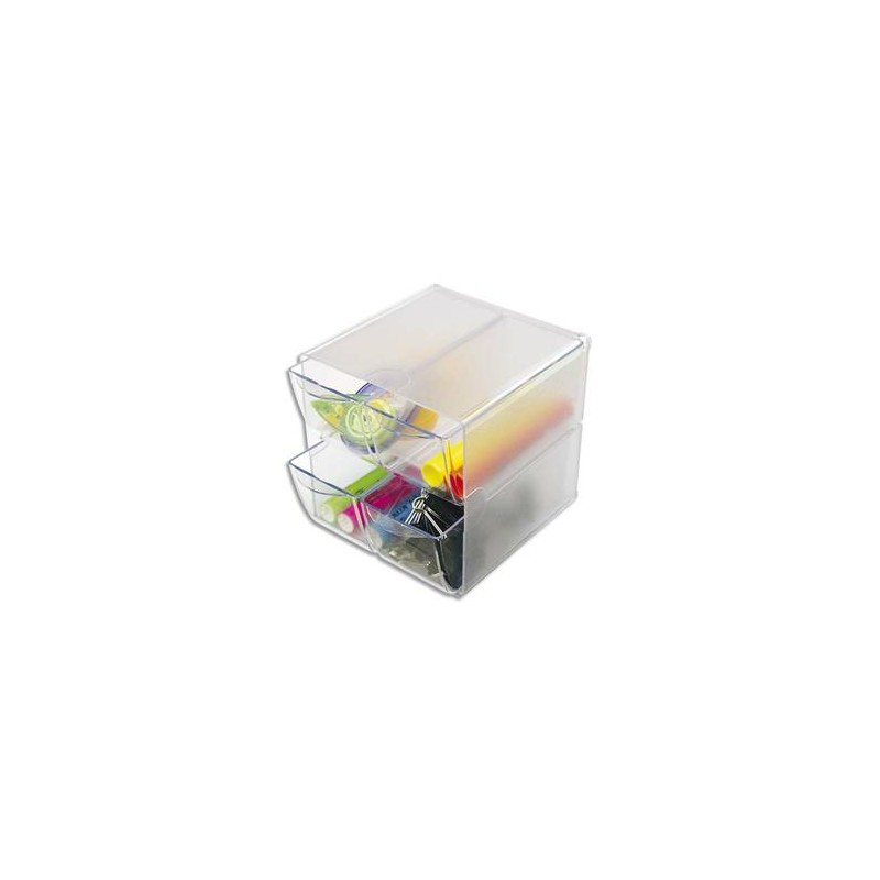 DEFLECTO Système modulable Cube 4 tiroirs en polystyrène - Dim. : L15,2 x H15,2 x P18,2 cm transparent