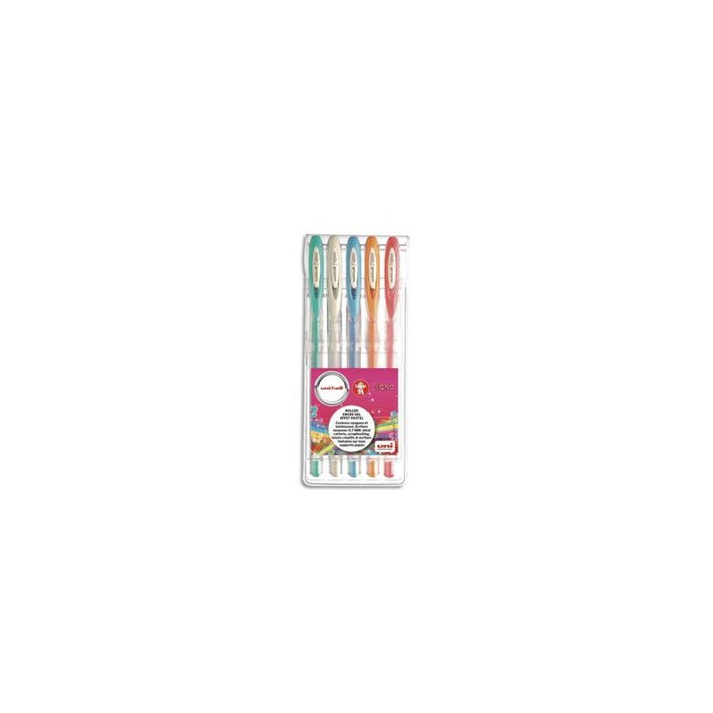 UNIBALL Pochette de 5 stylos bille à encre gel Top lights, couleurs pastelles assorties UM120AC-5