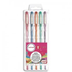 UNIBALL Pochette de 5 stylos bille à encre gel Platines, couleurs métallisées assorties UM120NM-5