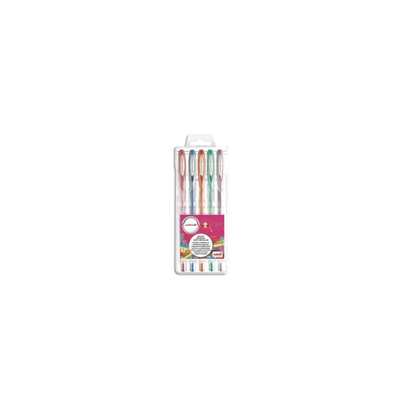 UNIBALL Pochette de 5 stylos bille à encre gel Platines, couleurs métallisées assorties UM120NM-5