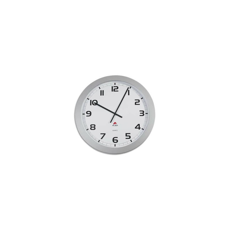 ALBA Horloge murale géante Horgiant contour ABS D60 cm gris, chiffres noirs lentille en verre à quartz