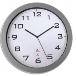 ALBA Horloge murale mécanisme radio-pilotée contour ABS gris D38 cm, Chiffre noir sur fond blanc