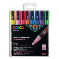 UNIBALL Coffret de 8 marqueurs peinture Posca pailletés, pointe fine, couleurs assorties
