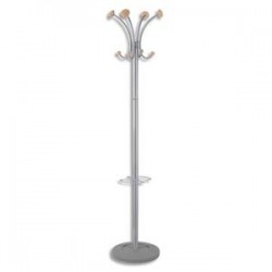 ALBA Portemanteau 4 patères, porte parapluie gris métal et bois Stily