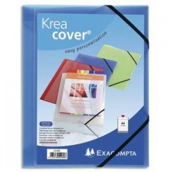 EXACOMPTA Chemise personnalisable 1 face à élastique polypro KREACOVER coloris bleu transparent