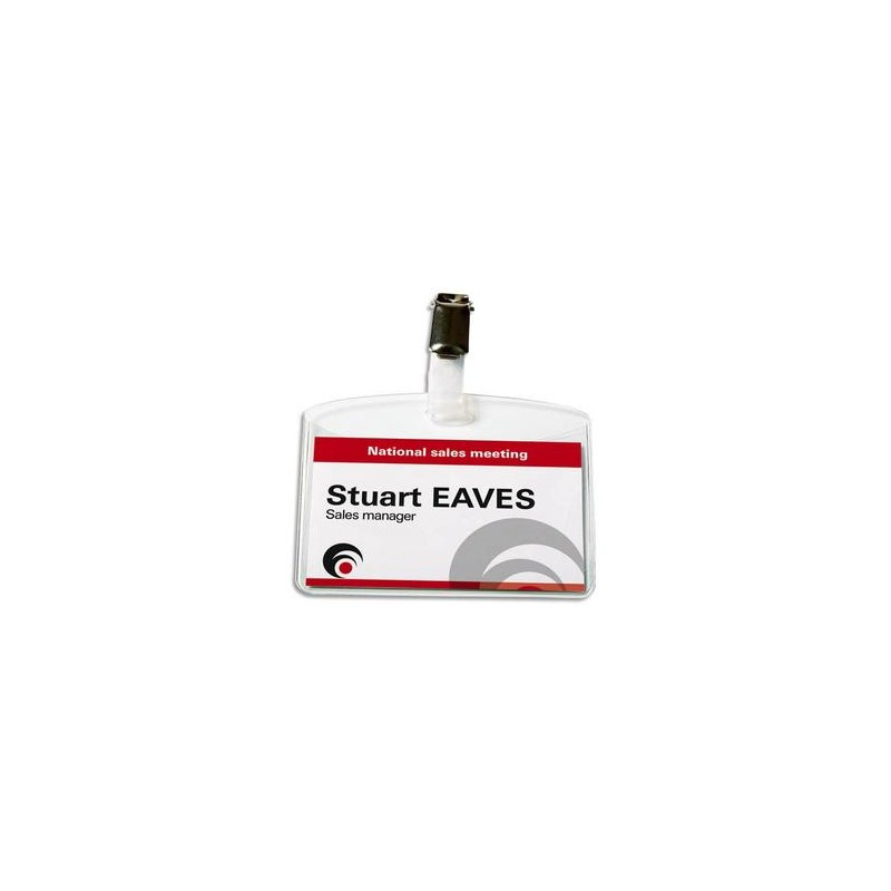 AVERY Boite de 25 portes-badge à pince 6x9 cm plastique souple transparent + 32 inserts microperforés