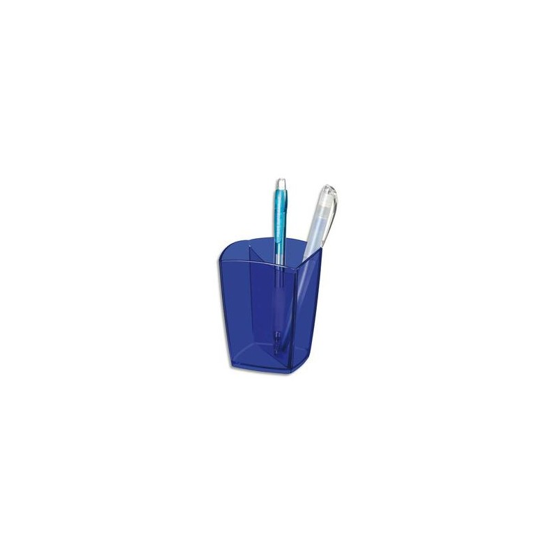CEP Pot à crayons Happy bleu électrique transparent, 2 compartiments. Diamètre 7,4 cm, H9,5 cm