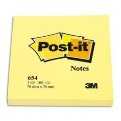 POST-IT Bloc néon repositionnable de 100 feuilles 76 x 76 mm jaune 654NY