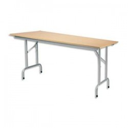 MOBILIER Table pliante Rico, plateau mélaminé Hêtre naturel et structure aluminium - Dim. L140 x P80 cm