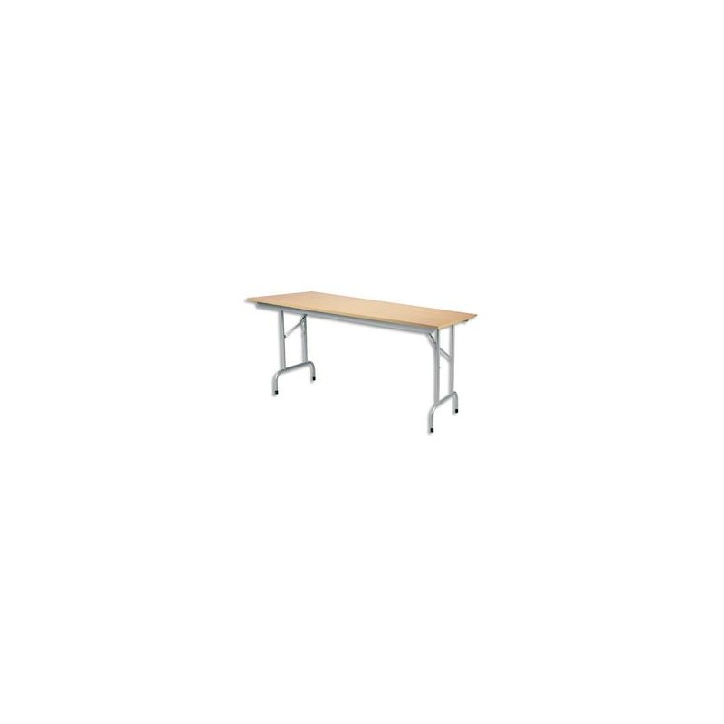 MOBILIER Table pliante Rico, plateau mélaminé Hêtre naturel et structure aluminium - Dim. L140 x P80 cm