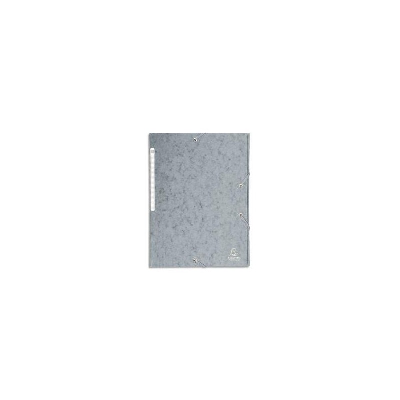 EXACOMPTA Chemise 3 rabats et élastique monobloc , carte lustrée 5/10e gris, élastique fixé devant