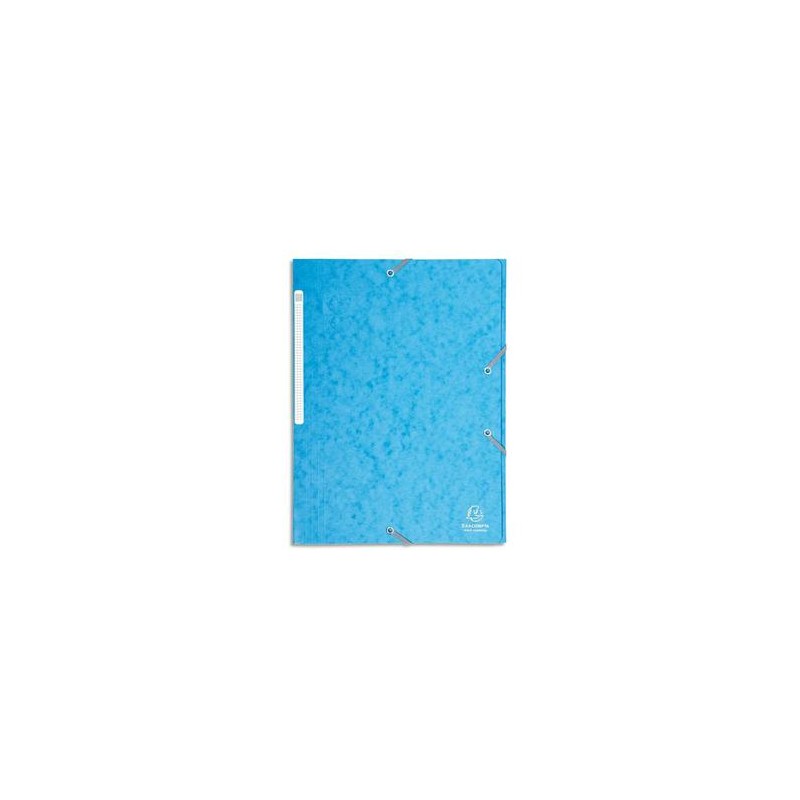 EXACOMPTA Chemise 3 rabats et élastique monobloc , carte lustrée 5/10e azur, élastique fixé devant