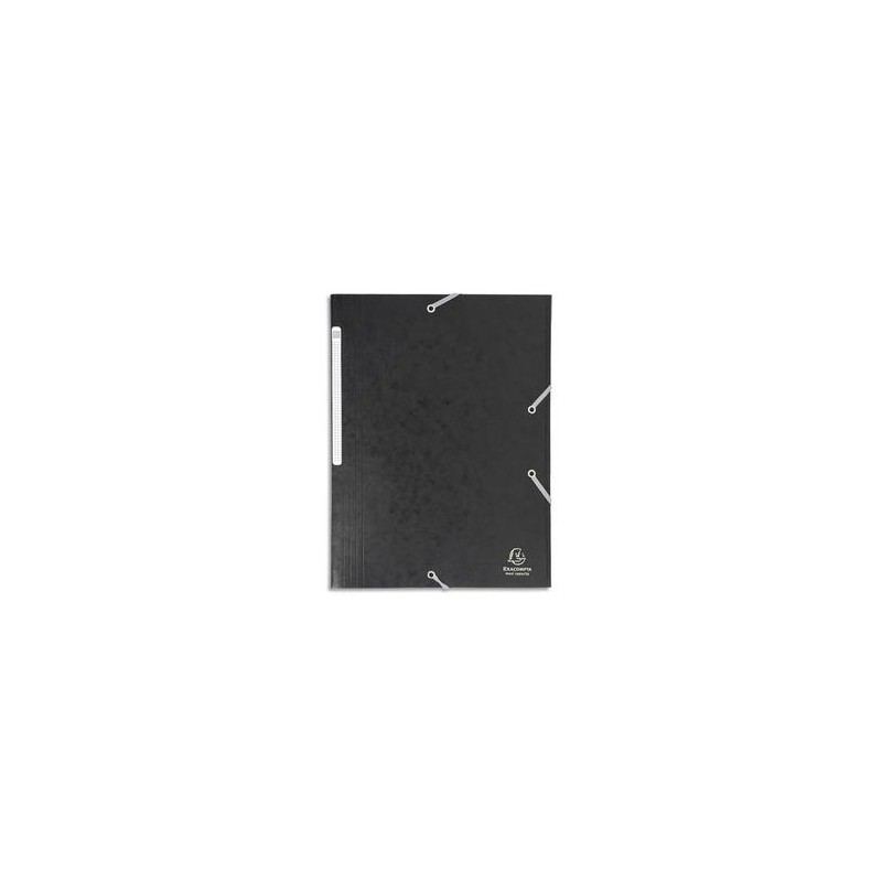 EXACOMPTA Chemise 3 rabats et élastique monobloc , carte lustrée 5/10e noir, élastique fixé devant