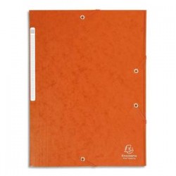 EXACOMPTA Chemise 3 rabats et élastique monobloc , carte lustrée 5/10e orange, élastique fixé devant