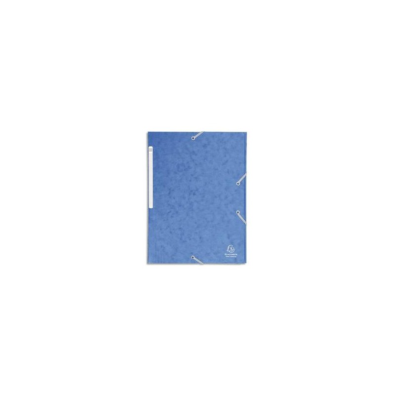 EXACOMPTA Chemise 3 rabats et élastique monobloc , carte lustrée 5/10e bleu, élastique fixé devant