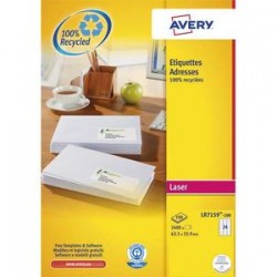 AVERY Boîte de 2400 étiquettes adresse laser recyclées blanc 63,5 x 33,9 mm LR7159-100