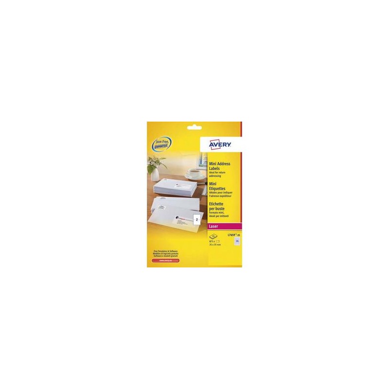 AVERY Boîte de 875 mini-étiquettes laser blanches 35 x 35 mm. L7659-25.