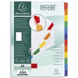 EXACOMPTA Jeu d'intercalaire 12 positions en carte blanche 170g, onglets Mylar®. Format A4.