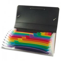 VIQUEL Trieur chèque RAINBOW 12 compartimenents en polypro 7/10, noir intérieur multicolore, 26x13cm