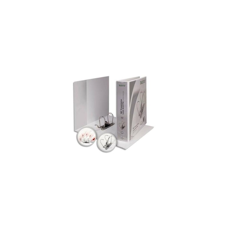 LEITZ Classeur à levier à dos 7,5 cm en PVC blanc à couverture personnalisable sur deux faces