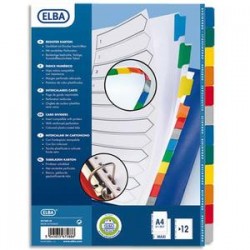 ELBA Jeu d'intercalaires 12 positions maxi format / pochettes carte blanche à onglets plastif couleur