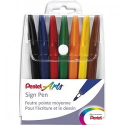 PENTEL Pochette de 7 stylos feutre pointe nylon 7 couleurs d'encre SIGN PEN S520