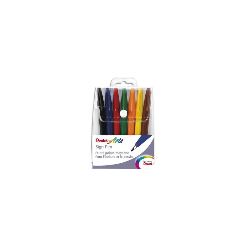 PENTEL Pochette de 7 stylos feutre pointe nylon 7 couleurs d'encre SIGN PEN S520
