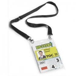 DURABLE kit porte badge évènementiel avec lacet textile, noir, format A6 PVC, boîte de 10