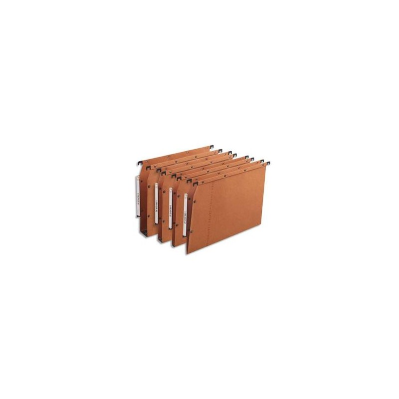 OBLIQUE AZ Boîte de 25 dossiers suspendus ARMOIRE en kraft 240g. Fond V, bouton-pression. Orange