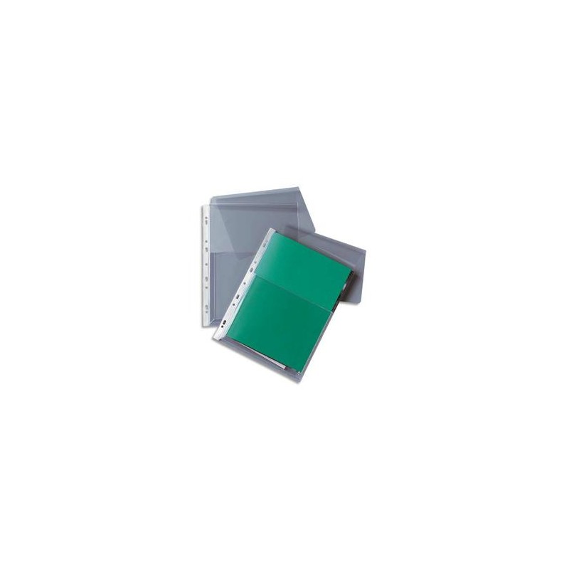 NEUTRE Paquet de 10 pochettes-plan à rabat en PVC 19/100e incolore, perforation 11 trous
