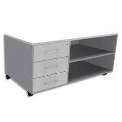 SIMMOB Console mobile + caisson 3 tiroirs + plumier EXPRIM - L120 x H63 x P60 cm Blanc perle aluminium