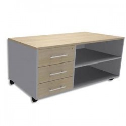 SIMMOB Console mobile + caisson 3 tiroirs + plumier EXPRIM - L120 x H63 x P60 cm Chêne clair aluminium