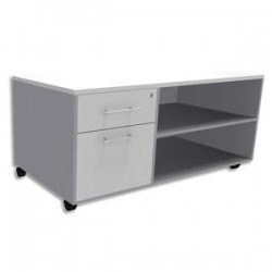 SIMMOB Console mobile + caisson 2 tiroirs dont 1 DS + plumier EXPRIM L120 x H63 x P60 cm Blanc perle alu