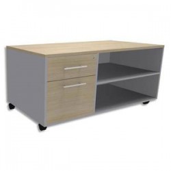 SIMMOB Console mobile + caisson 2 tiroirs dont 1 DS + plumier EXPRIM L120 x H63 x P60 cm Chêne clair alu