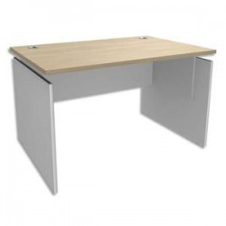 SIMMOB Bureau piètement panneau INEO - Dimensions : L140 x H72,5/75,5/82 x P80 cm Chêne clair Blanc perle