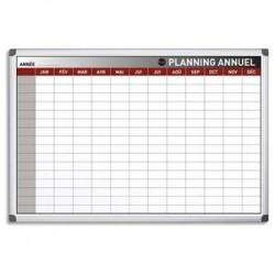 BI-OFFICE Planning Bi-Office annuel perpétuel magnétique - Dim. L90 x H60 cm blanc/gris