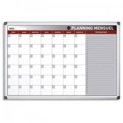 BI-OFFICE Planning Bi-Office mensuel perpétuel magnétique - Dim. L90 x H60 cm blanc/gris