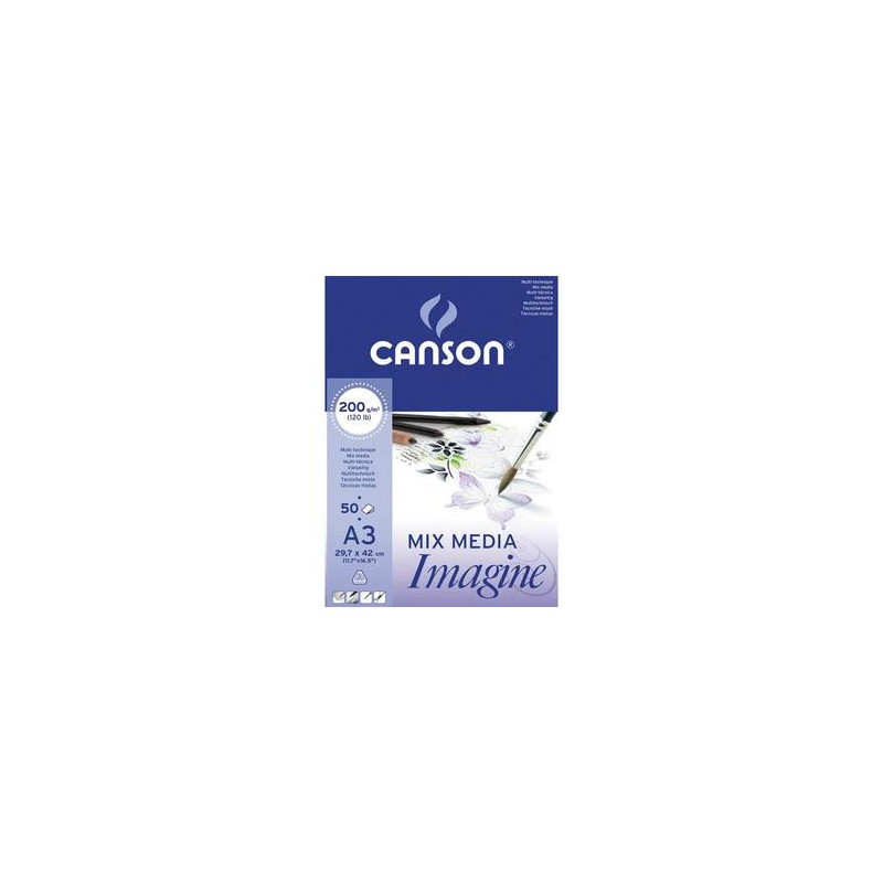 CANSON Bloc de 50 feuilles de papier dessin IMAGINE 200g A3 blanc