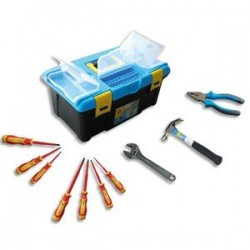 SAFETOOL Malette outils plastique, 10 outils inclus : pince coupante, marteau, clé à molette, 7 tournevis