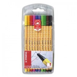 STABILO Pochette 10 feutres POINT88. Pointe extra fine. Coloris assortis