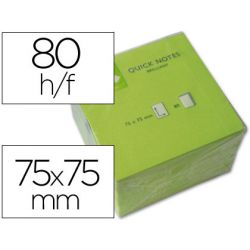 BLOC NOTES Q-CONNECT QUICK NOTES NÉON 75X75MM 80F REPOSITIONNABLES COLORIS VERT VIF