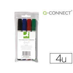  	 	 Marqueur q-connect tableau blanc pointe ogive tracé 3mm corps plastique encre base alcool pochette 4 unités assorties